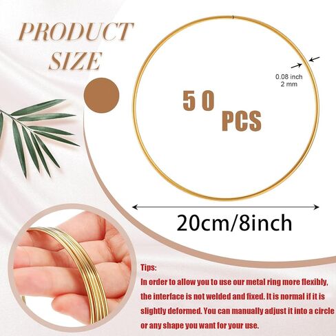 Zonon 50 Pcs Metal Rings for Crafts 3 Inch Gold Craft Rings Hoops Floral Macrame Hoops for DIY Crafts Macrame Dream Catcher Supplies Wedding Table Wreath Decor Wall Hanging in Saudi Arabia