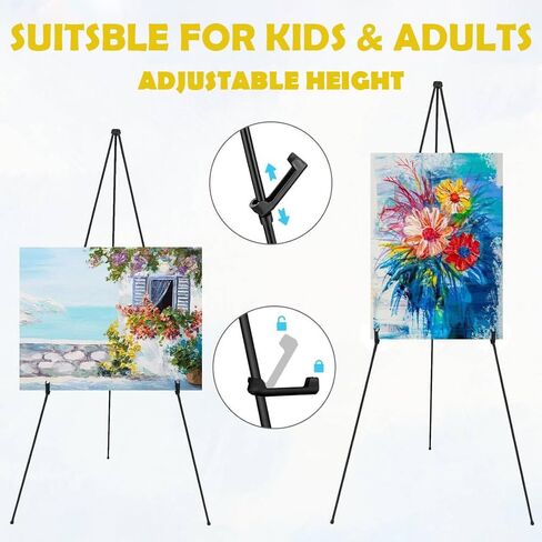 2 Pack Portable Easel Stand for Painting Canvas ، 63 "Tripod Artist Painting Easel لعرض علامات منزل مكتب الزفاف ، الأبيض in Kuwait