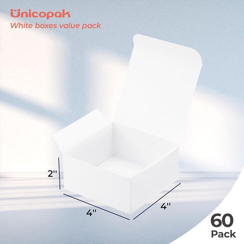 UnicoPak 20 Pack 4x4x2 Gift Boxes, Food Grade White Small Candy Boxes for Fudge Candy Chocolate Treat Goodie, Ideal for Birthday Christmas Party Homemade Business in Kuwait