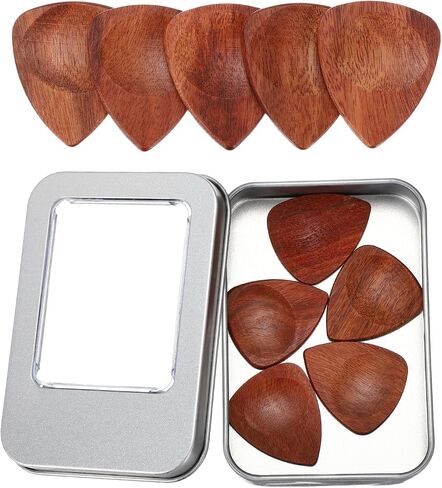MECCANIXITY 10 Pcs Wood Guitar Pick, 2.5mm Walnut Wood Groove Shape Guitar Picks with Storage Box for Electric, Acoustic, Bass Guitars, Red Brown in Saudi Arabia