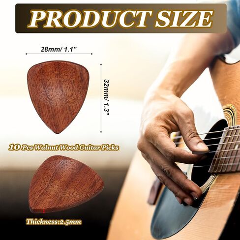MECCANIXITY 10 Pcs Wood Guitar Pick, 2.5mm Walnut Wood Groove Shape Guitar Picks with Storage Box for Electric, Acoustic, Bass Guitars, Red Brown in Saudi Arabia