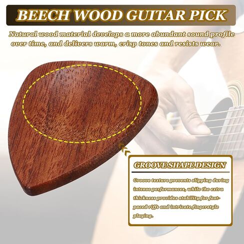 MECCANIXITY 10 Pcs Wood Guitar Pick, 2.5mm Walnut Wood Groove Shape Guitar Picks with Storage Box for Electric, Acoustic, Bass Guitars, Red Brown in Saudi Arabia