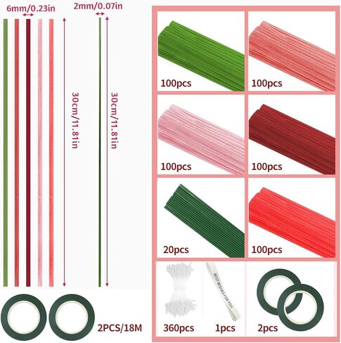 500 PCS أنابيب منظفات الحرف ， 5 ألوان منظفات الأنابيب بالجملة ، تشنيل سيقان مجموعة الحرف الزهور لزخارف باقة يدوية مصنوعة يدويًا أشرطة بيضاء ， السيقان ، الشريط ， Stamens ، عصي الغراء (الوردي) in Kuwait