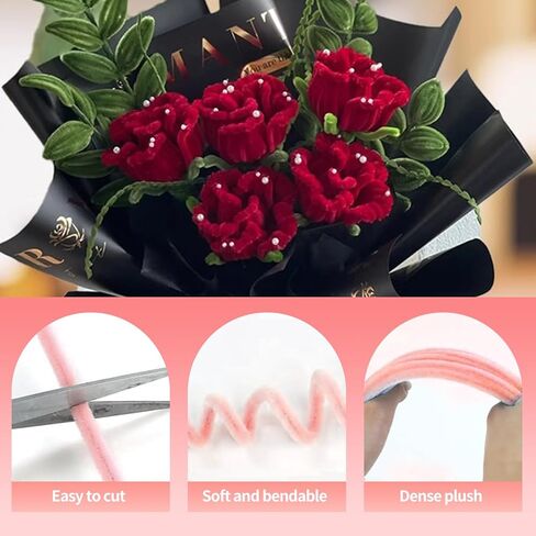 500 PCS أنابيب منظفات الحرف ， 5 ألوان منظفات الأنابيب بالجملة ، تشنيل سيقان مجموعة الحرف الزهور لزخارف باقة يدوية مصنوعة يدويًا أشرطة بيضاء ， السيقان ، الشريط ， Stamens ، عصي الغراء (الوردي) in Kuwait
