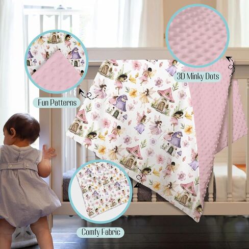 Mink Baby Girl Blanket Western Cowgirl Pony Floral, Horse Pink Flower Hat Boot Soft Double Layer Dotted Backing Receiving Swaddle, Newborn Infant Toddler Nursery Crib Bedding Shower Gift 30x40 in Saudi Arabia