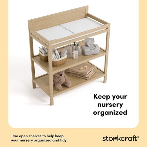 Storkcraft Alpine Changing Table, Frosted Oat | GREENGUARD Gold Certified Nursery Changing Table, Includes Water-Resistant Changing Pad, 2 Shelves for Storage and Organizing in Saudi Arabia