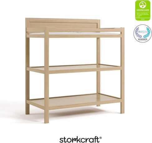 Storkcraft Alpine Changing Table, Frosted Oat | GREENGUARD Gold Certified Nursery Changing Table, Includes Water-Resistant Changing Pad, 2 Shelves for Storage and Organizing in Saudi Arabia