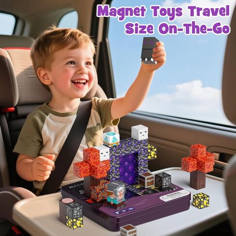 Magnetic Blocks with Magnet Box-35PCS Magnet Cubes, Magnetic Tiles Kids Build Cubes Travel Game Toys, Road Trip ‌Sensory Toy Christmas Birthday Gifts for Boys & Girls Ages 3+ in Saudi Arabia