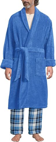 Lands' End Mens Calf Length Terry Robe Radiant Navy Regular XX-Large in Kuwait