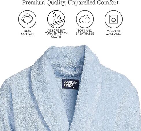 Lands' End Mens Calf Length Terry Robe Radiant Navy Regular XX-Large in Kuwait