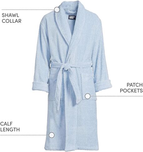 Lands' End Mens Calf Length Terry Robe Radiant Navy Regular XX-Large in Kuwait