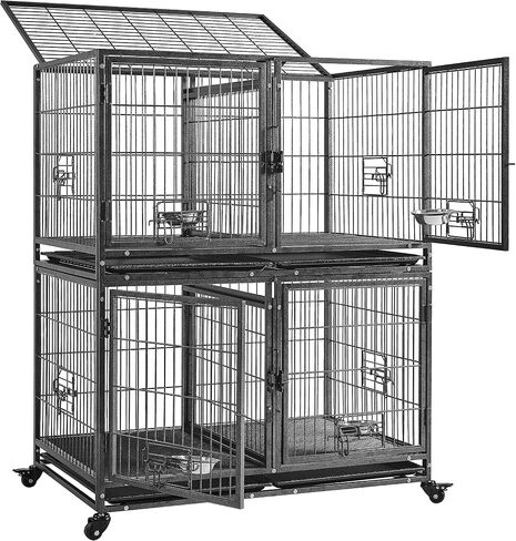 Yaheetech Stackable Dog Crate 42'' Heavy Duty Large Dog Crate with Divider 4pcs Rolling Pet Metal Crate w/Double Doo Water Bowl Pet Kennel Indoor in Saudi Arabia