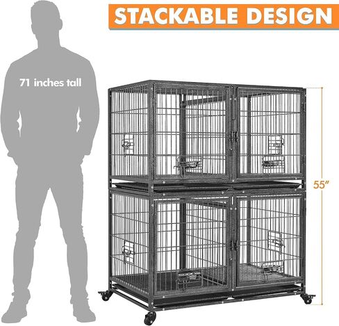 Yaheetech Stackable Dog Crate 42'' Heavy Duty Large Dog Crate with Divider 4pcs Rolling Pet Metal Crate w/Double Doo Water Bowl Pet Kennel Indoor in Saudi Arabia
