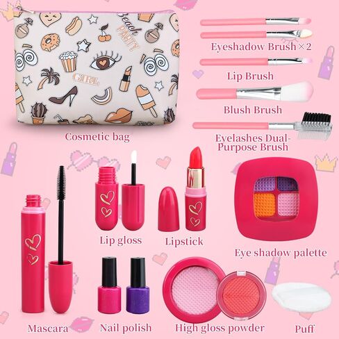 Toddler Girls Toys Pretend Makeup Kits - Fake Makeup Set Toys for Kids 3 4 5 6 Year Old , Play Makeup Gift for Little Girls 3-5, Toddler Makeup Kit with Fake Makeup Toy Birthday Gift in Kuwait