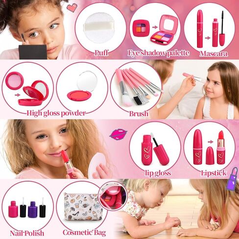Toddler Girls Toys Pretend Makeup Kits - Fake Makeup Set Toys for Kids 3 4 5 6 Year Old , Play Makeup Gift for Little Girls 3-5, Toddler Makeup Kit with Fake Makeup Toy Birthday Gift in Kuwait