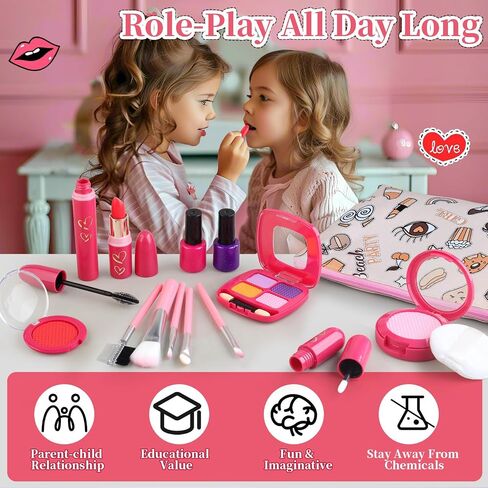 Toddler Girls Toys Pretend Makeup Kits - Fake Makeup Set Toys for Kids 3 4 5 6 Year Old , Play Makeup Gift for Little Girls 3-5, Toddler Makeup Kit with Fake Makeup Toy Birthday Gift in Kuwait