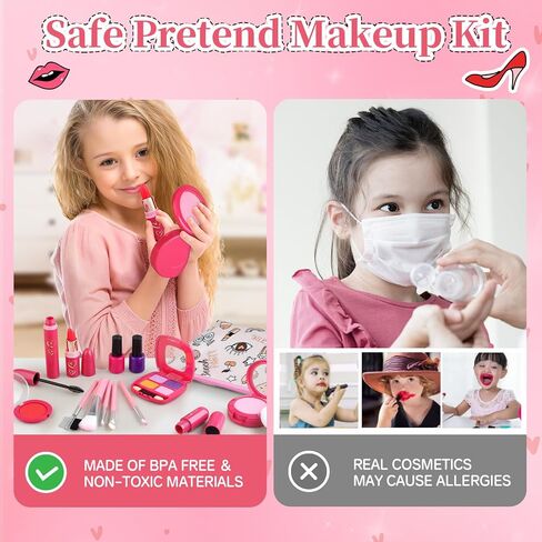 Toddler Girls Toys Pretend Makeup Kits - Fake Makeup Set Toys for Kids 3 4 5 6 Year Old , Play Makeup Gift for Little Girls 3-5, Toddler Makeup Kit with Fake Makeup Toy Birthday Gift in Kuwait