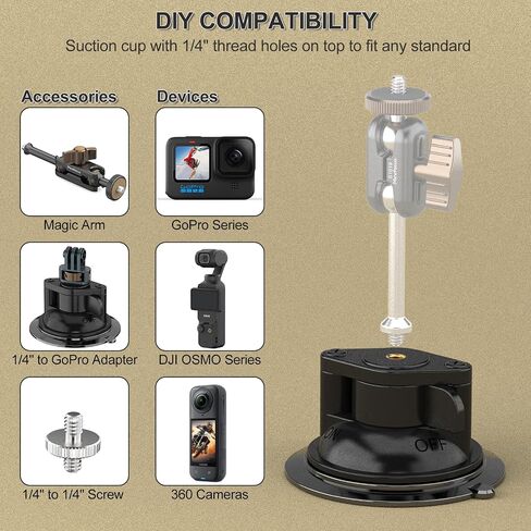MINIFOCUS Suction Car Mount for Insta360 X5, X4, X3, 5 in 1 Suction Cup Camera Mount Kit with 2in1 Extension Pole, Compatible with Insta360 GoPro Action Camera(Includes 45inch Invisible Selfie Stick) in Saudi Arabia