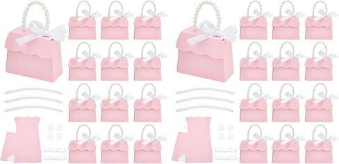 Benecreat 16 Sets Pink Wedding Favors Box Set DIY ، صندوق ورق Kraft مع مقبض اللؤلؤ ، والأشرطة ، وملصقات ، وصناديق هدايا لعيد الميلاد ، وصالح الحفلة ، والبوتيك ، والزفاف والذكرى السنوية in Kuwait