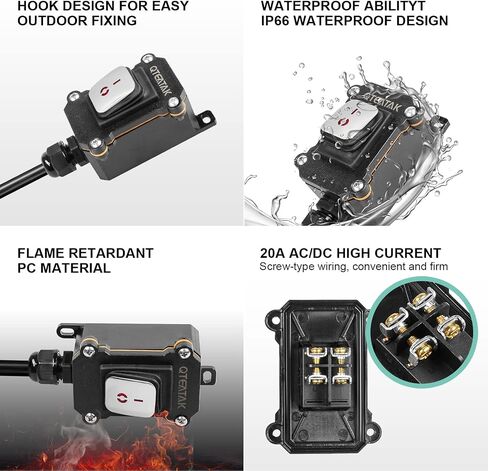 QTeatak مفتاح الحبل المضمن DPST 4Pins AC/DC 20A-125V ، 16A-250V ، 30A-24V ، 35A-12V ، IP66 مقاوم للماء ، لوحة مملوءة بالماء ، لوحة من الفولاذ المقاوم المقاوم للصدأ ، مبتاح بدء تشغيل كهربائي في الهواء الطلق ، in Kuwait