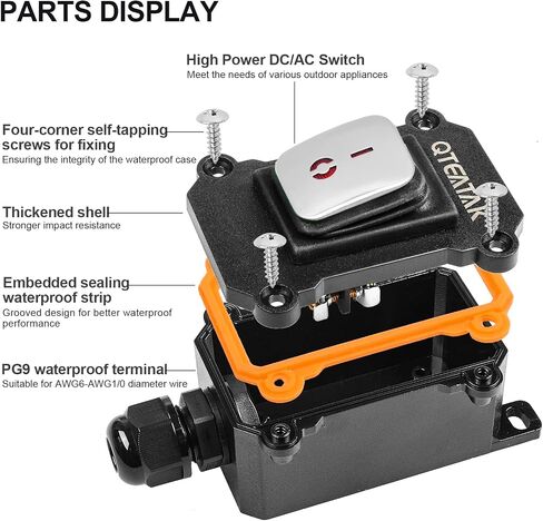 QTeatak مفتاح الحبل المضمن DPST 4Pins AC/DC 20A-125V ، 16A-250V ، 30A-24V ، 35A-12V ، IP66 مقاوم للماء ، لوحة مملوءة بالماء ، لوحة من الفولاذ المقاوم المقاوم للصدأ ، مبتاح بدء تشغيل كهربائي في الهواء الطلق ، in Kuwait