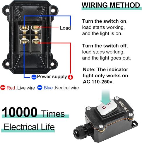 QTeatak مفتاح الحبل المضمن DPST 4Pins AC/DC 20A-125V ، 16A-250V ، 30A-24V ، 35A-12V ، IP66 مقاوم للماء ، لوحة مملوءة بالماء ، لوحة من الفولاذ المقاوم المقاوم للصدأ ، مبتاح بدء تشغيل كهربائي في الهواء الطلق ، in Kuwait