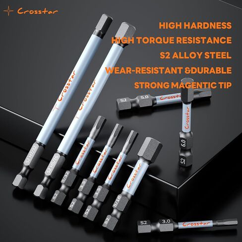 Crosstar 4" Long Hex Bit Set 20PCS (Metric & SAE) - Impact Allen Wrench Drill Bit Set, S2 Steel 1/4" Hex-Shank, CNC Machined Tips with Magnetic Head, Storage Box & FREE Magnetizer in Saudi Arabia