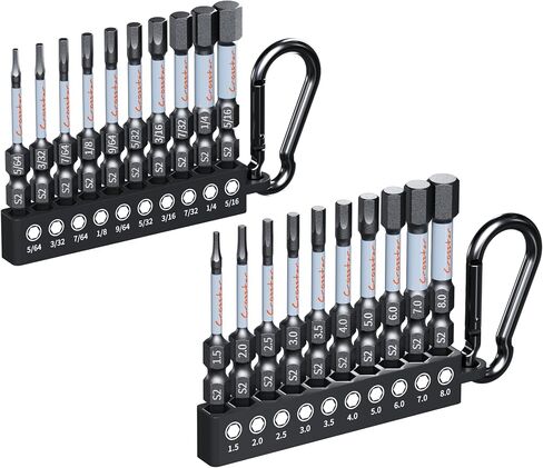 Crosstar 4" Long Hex Bit Set 20PCS (Metric & SAE) - Impact Allen Wrench Drill Bit Set, S2 Steel 1/4" Hex-Shank, CNC Machined Tips with Magnetic Head, Storage Box & FREE Magnetizer in Saudi Arabia