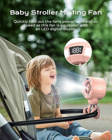 6000mAh Misting Fan for Stroller, 3 Speeds Portable Clip Fan with Intermittent/Continuous Spray, 14H Cooling, Detachable Mount, Timer & Night Light for Baby (100ML Water Tank) - Black in Kuwait