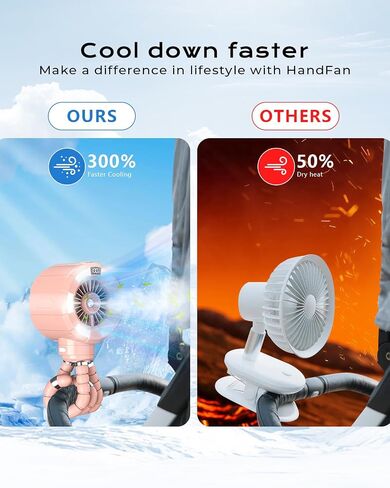 6000mAh Misting Fan for Stroller, 3 Speeds Portable Clip Fan with Intermittent/Continuous Spray, 14H Cooling, Detachable Mount, Timer & Night Light for Baby (100ML Water Tank) - Black in Kuwait