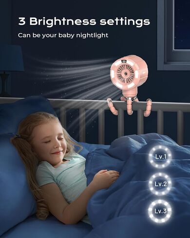 6000mAh Misting Fan for Stroller, 3 Speeds Portable Clip Fan with Intermittent/Continuous Spray, 14H Cooling, Detachable Mount, Timer & Night Light for Baby (100ML Water Tank) - Black in Kuwait