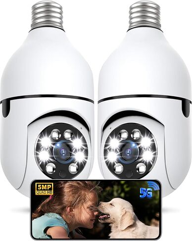 Light Bulb Camera for Home Security, 5G&2.4GHz 360° PTZ Wireless Security Camera Outdoor with 2K Color Night Vision, 2 Way Talk, AI Human Detection and Tracking, 1Pack in Saudi Arabia