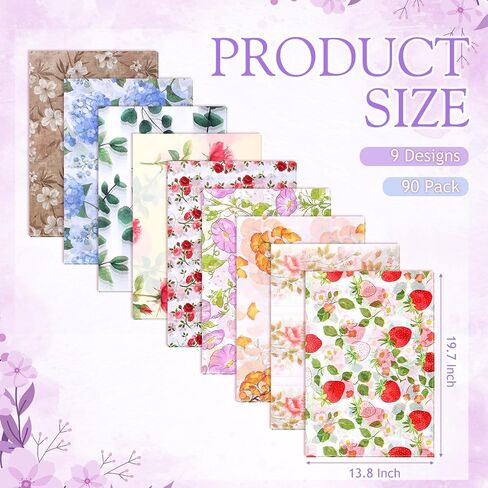 Honoson 90 Sheets Floral Tissue Paper Flower Gift Watercolor Wrapping Flower Printed DIY Art Craft Paper Bulk for Wedding Bridal Shower Birthday Party Favor Supplies Decor, 19.7 x 13.8 Inch in Kuwait