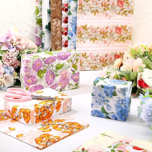 Honoson 90 Sheets Floral Tissue Paper Flower Gift Watercolor Wrapping Flower Printed DIY Art Craft Paper Bulk for Wedding Bridal Shower Birthday Party Favor Supplies Decor, 19.7 x 13.8 Inch in Kuwait