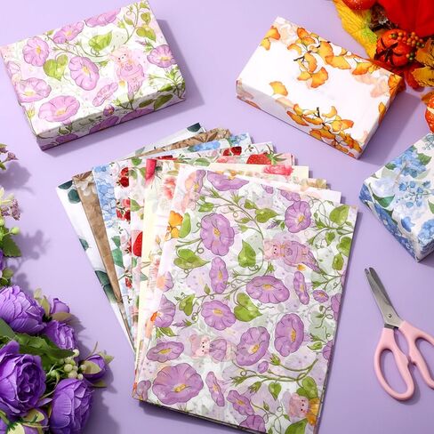 Honoson 90 Sheets Floral Tissue Paper Flower Gift Watercolor Wrapping Flower Printed DIY Art Craft Paper Bulk for Wedding Bridal Shower Birthday Party Favor Supplies Decor, 19.7 x 13.8 Inch in Kuwait