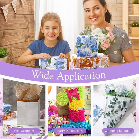 Honoson 90 Sheets Floral Tissue Paper Flower Gift Watercolor Wrapping Flower Printed DIY Art Craft Paper Bulk for Wedding Bridal Shower Birthday Party Favor Supplies Decor, 19.7 x 13.8 Inch in Kuwait