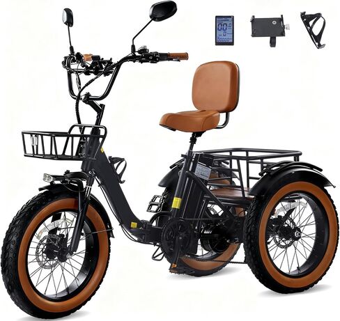 Electric Tricycle for Adults, Peak 500/750W Electric Trike, 20"x4" Folding Fat Tire 3 Wheel Electric Trike, Max 20MPH,with Large Basket and 48V 13/15Ah Removable Battery in Saudi Arabia