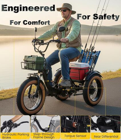 Electric Tricycle for Adults, Peak 500/750W Electric Trike, 20"x4" Folding Fat Tire 3 Wheel Electric Trike, Max 20MPH,with Large Basket and 48V 13/15Ah Removable Battery in Saudi Arabia