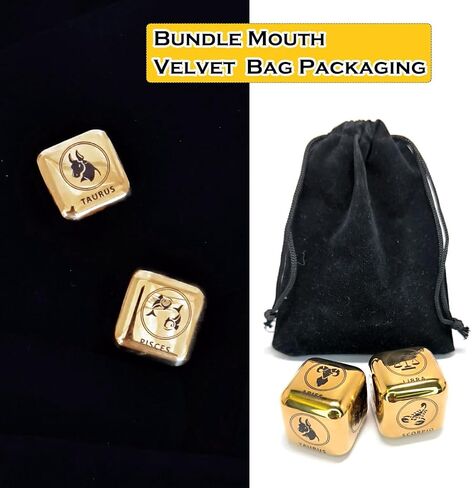 2Pcs/Set Metal 12 Constellation Dice Set, Laser Engraved 6-Sided Stainless Steel Big Zodiac Dices for Game Divination Accessory (Modern, Colorful), DK-MDICE-12XZ in Kuwait