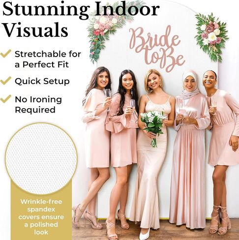 Metal Arch Backdrop Stand and Cover Set – 3 Gold Frames (7.2ft, 6ft x2) with White Wrinkle-Free Spandex Covers, Water Weights, Bags & Case – Wedding, Birthday, Baby Shower, Party Decor in Saudi Arabia