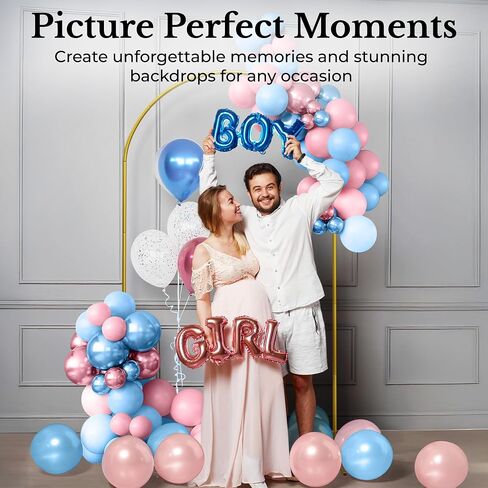 Metal Arch Backdrop Stand and Cover Set – 3 Gold Frames (7.2ft, 6ft x2) with White Wrinkle-Free Spandex Covers, Water Weights, Bags & Case – Wedding, Birthday, Baby Shower, Party Decor in Saudi Arabia