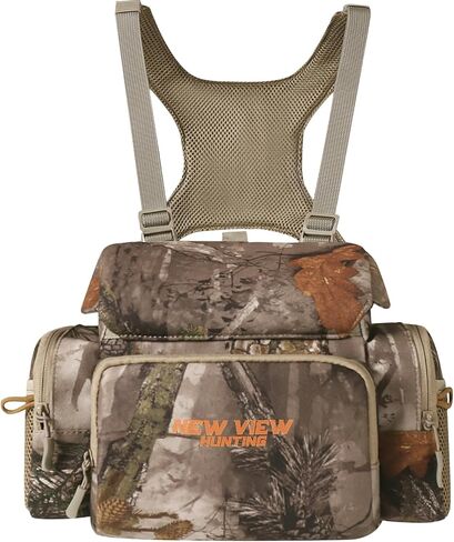 NEW VIEW CamoStealth Silent Binocular Harness Chest Pack - Quiet Hunting Bino Case, Fixed Rangefinder Pouch, Adjustable Binos Harness, Rain Cover - Size L & Tree Camo in Kuwait