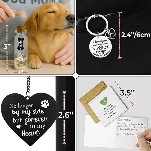 Pet Memorial Gift for Dogs Cats, Rustic 360 Rotating Picture Frame 4x6 Photo, Pet Hair Keepsake Fur Jar Rainbow Bridge No Longer By My Side Wooden Heart Tag, In Loving Sympathy Animal Loss Gift PR-3R in Saudi Arabia