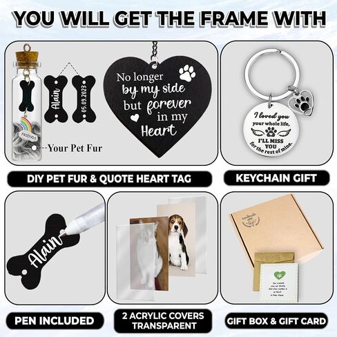 Pet Memorial Gift for Dogs Cats, Rustic 360 Rotating Picture Frame 4x6 Photo, Pet Hair Keepsake Fur Jar Rainbow Bridge No Longer By My Side Wooden Heart Tag, In Loving Sympathy Animal Loss Gift PR-3R in Saudi Arabia