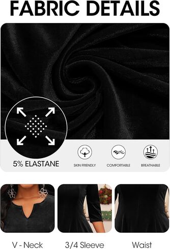 فساتين Nmoder متوسطة الطول للنساء فستان على شكل حرف A مناسب ومتوهج 3/4 كم رقبة على شكل V لحفلات الكوكتيل وحفلات الزفاف مع جيوب in Kuwait