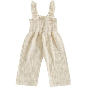Emmababy Baby Girl Bell Bottom Romper Floral Jumpsuit Toddler Wide Leg Outfit Spaghetti Strap Overalls Sleeveless Playsuit in Kuwait