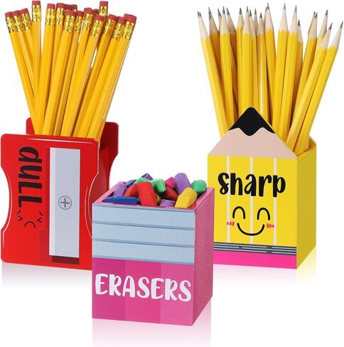 3 Pcs Sharp and Dull Pencil Holder Eraser Buckets Wooden Shaped Dispenser Finished Pen Holder No Diy for Back to School Teachers Classroom Management(Stylish) in Saudi Arabia