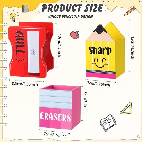 3 Pcs Sharp and Dull Pencil Holder Eraser Buckets Wooden Shaped Dispenser Finished Pen Holder No Diy for Back to School Teachers Classroom Management(Stylish) in Saudi Arabia