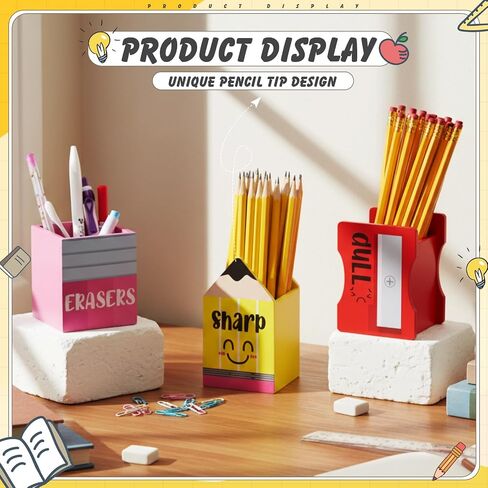 3 Pcs Sharp and Dull Pencil Holder Eraser Buckets Wooden Shaped Dispenser Finished Pen Holder No Diy for Back to School Teachers Classroom Management(Stylish) in Saudi Arabia