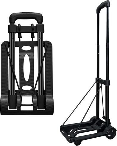 Folding Hand Truck,400lbs Load-Bearing Heavy Duty Luggage Cart with 4 Wheels& Brakes &Extendable Base Plate,Dolly Cart with Solid Construction for Travel,Moving,Shopping,Office Use,Black in Kuwait